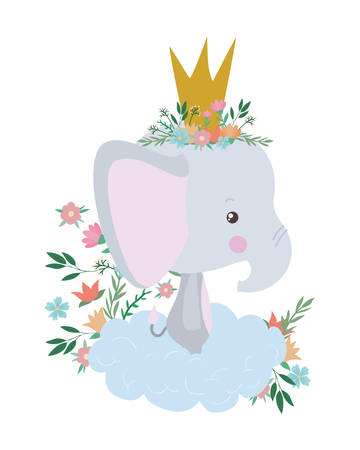 Cute elephant with crown over cloud design, Animal zoo life nature character childhood and adorable theme Vector illustrationのイラスト素材
