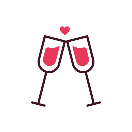 champagne cups and heart design of love passion romantic valentines day wedding decoration and marriage theme Vector illustrationのイラスト素材