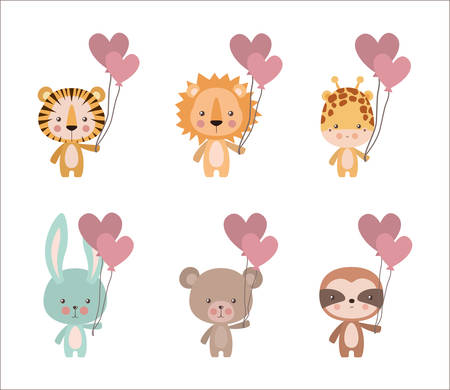 Set of cute cartoons design, Animals zoo life nature character childhood and adorable theme Vector illustrationのイラスト素材