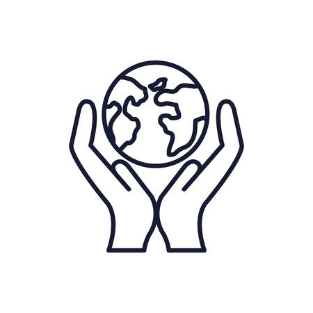 World sphere over hands design, Planet continent earth globe ocen sea universe science and map theme Vector illustrationのイラスト素材