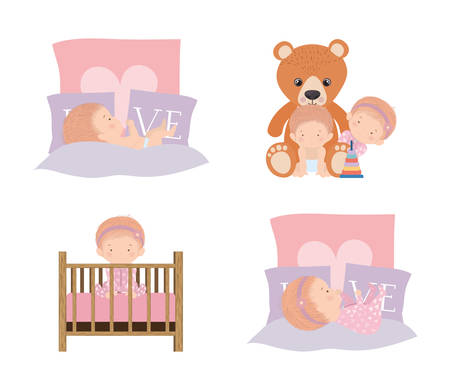 Set of cute babies design, Child newborn childhood kid innocence and little theme Vector illustrationのイラスト素材