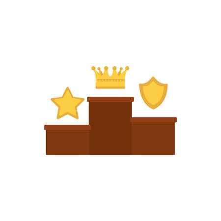 Podium with gold star crown and shield design, Winner first position competition success sport best leadership compete and challenge theme Vector illustrationのイラスト素材