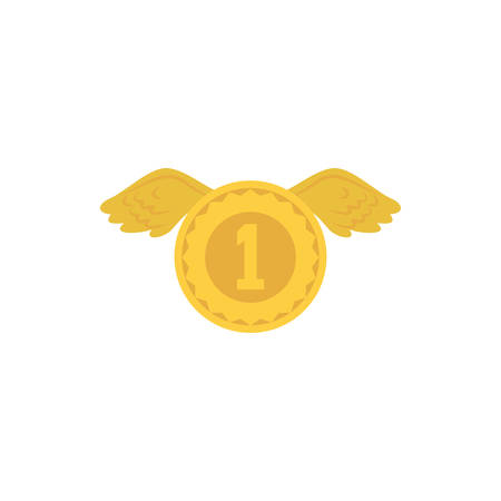 Gold coin with wings design, Winner first position competition success sport best leadership compete and challenge theme Vector illustrationのイラスト素材