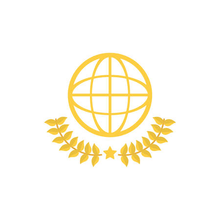 Gold global sphere with leaves wreath design, Winner first position competition success sport best leadership compete and challenge theme Vector illustrationのイラスト素材