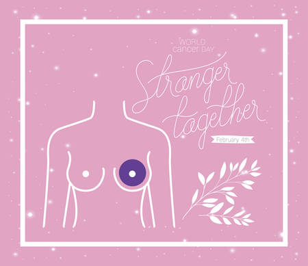 Breast and leaves design, World cancer day february four awareness campaign disease prevention and foundation theme Vector illustrationのイラスト素材