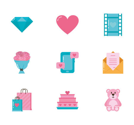 Icon set design of Love valentines day wedding passion romantic decoration and marriage theme Vector illustrationのイラスト素材