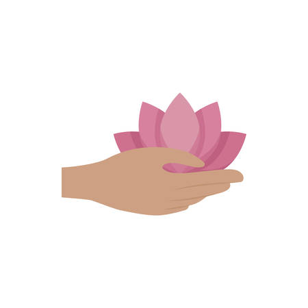 Natural lotus flower over hand design, floral nature plant ornament garden decoration and botany theme Vector illustrationのイラスト素材