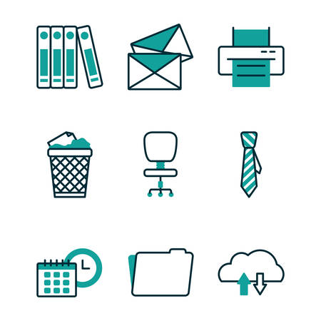 Icon set design, Office business objects workforce corporate job work occupation and communication theme Vector illustrationのイラスト素材