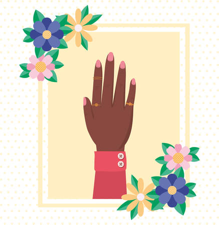 Hand with flowers and leaves design of Women empowerment female power feminist people gender feminism young rights protest and strong theme Vector illustrationのイラスト素材