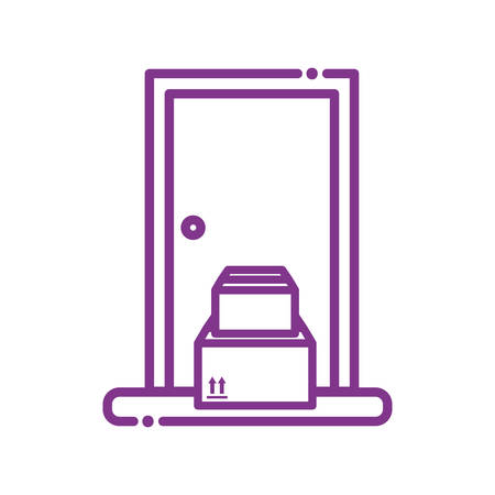 Boxes in front of door line style icon design, Delivery logistics transportation shipping service warehouse industry and global theme Vector illustrationのイラスト素材