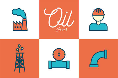Oil industry line and fill style icon set design, Gas energy fuel technology power industrial production and petroleum theme Vector illustrationのイラスト素材