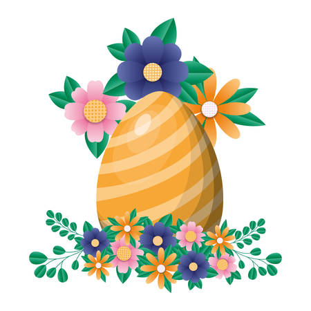 Happy easter egg with flowers and leaves design, Spring decoration holiday greeting ornament celebration festive season tradition and festival theme Vector illustrationのイラスト素材