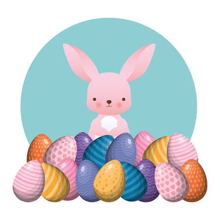 Happy easter rabbit with eggs design, Spring decoration holiday greeting ornament celebration festive season tradition and festival theme Vector illustrationのイラスト素材