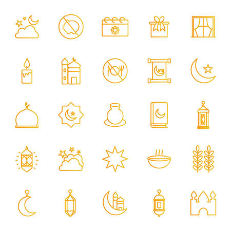 Ramadan gradient style icon set design, Islamic muslim religion culture belief religious faith god spiritual meditation and traditional theme Vector illustrationのイラスト素材