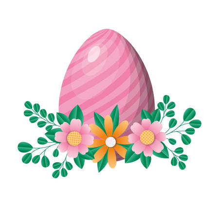 Happy easter egg with flowers and leaves design, Spring decoration holiday greeting ornament celebration festive season tradition and festival theme Vector illustrationのイラスト素材
