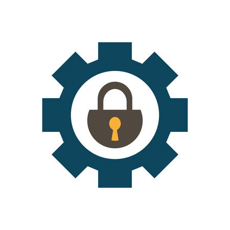 Padlock inside gear flat style icon design of Security system warning protection danger web alert and safe theme Vector illustrationのイラスト素材