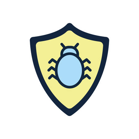 bug inside shield flat style icon design of Security system warning protection danger web alert and safe theme Vector illustrationのイラスト素材