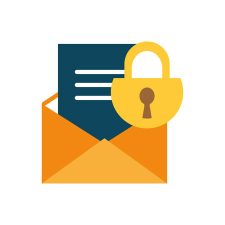 Padlock and envelope flat style icon design of Security system warning protection danger web alert and safe theme Vector illustrationのイラスト素材