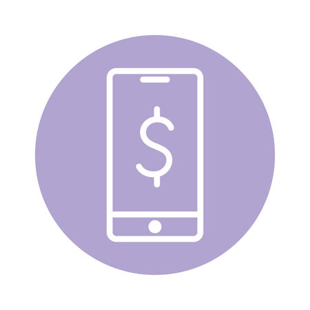 dollar inside smartphone line and block style icon design of shopping commerce market store shop retail buy paying banking and consumerism theme Vector illustrationのイラスト素材