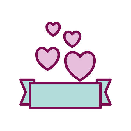 Hearts and ribbon line and fill style icon design of love passion romantic valentines day wedding decoration and marriage theme Vector illustrationのイラスト素材