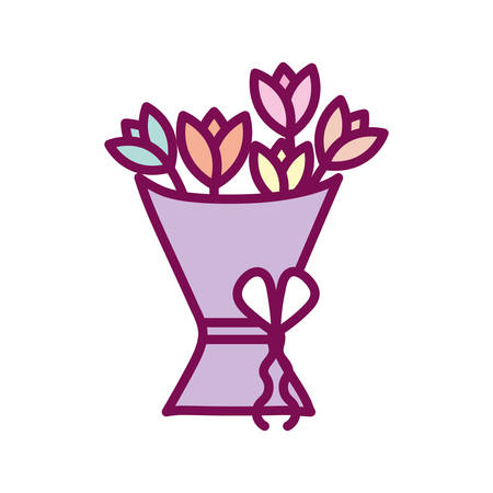 flowers line and fill style icon design, natural floral nature plant ornament garden decoration and botany theme Vector illustrationのイラスト素材