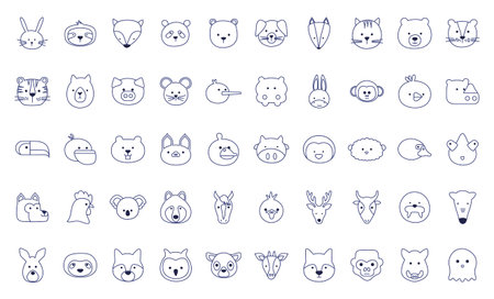 Cute cartoons line style icon set design, Animal zoo life nature character childhood and adorable theme Vector illustrationのイラスト素材