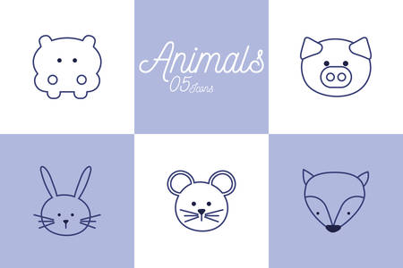 5 Cute cartoons line style icon set design, Animal zoo life nature character childhood and adorable theme Vector illustrationのイラスト素材