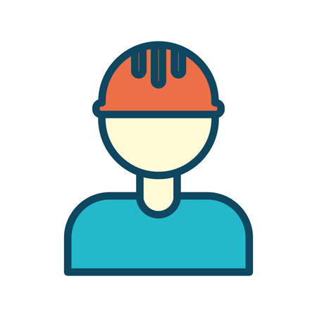 Builder man with helmet line and fill style icon design of Construction working maintenance worker job workshop repairing and progress theme Vector illustrationのイラスト素材