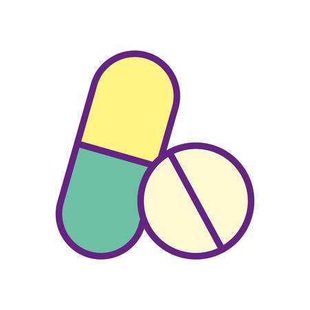 Pills line and fill style icon design of Medical care health emergency aid exam clinic and patient theme Vector illustrationのイラスト素材