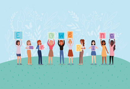 Women avatars holding empowering text banners design of empowerment female power feminist people gender feminism young rights protest and strong theme Vector illustrationのイラスト素材