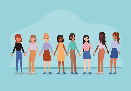 Women avatars holding hands design of empowerment female power feminist people gender feminism young rights protest and strong theme Vector illustrationのイラスト素材