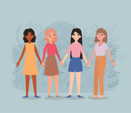 Women avatars holding hands design of empowerment female power feminist people gender feminism young rights protest and strong theme Vector illustrationのイラスト素材