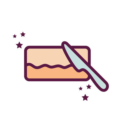 bread with butter and knife line and fill style icon design, bakery food shop breakfast traditional quality premium cooking menu meal theme Vector illustrationのイラスト素材