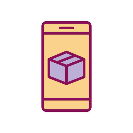Box inside smartphone line and fill style icon design, Delivery logistics transportation shipping service warehouse industry and global theme Vector illustrationのイラスト素材