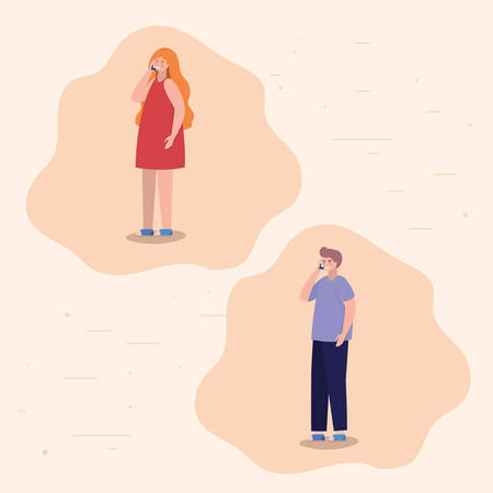 Girl and boy with smartphones design, Youth culture people cool person human profile and user theme Vector illustrationのイラスト素材