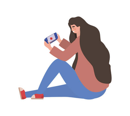 Girl with smartphone design, Youth culture people cool person human profile and user theme Vector illustrationのイラスト素材