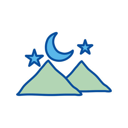 Moon stars and mountains line and fill style icon of night bedtime sky space moonlight nature light lunar and science theme Vector illustrationのイラスト素材