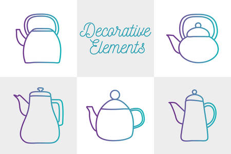 5 gradient style icon set design, Cook kitchen decorative elements eat food restaurant home menu dinner lunch cooking and meal theme Vector illustrationのイラスト素材