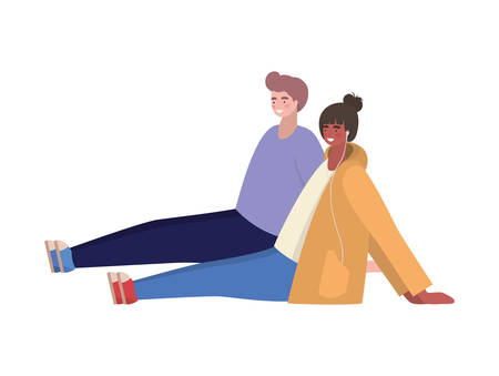 Girl and boy with headphones design, Youth culture people cool person human profile and user theme Vector illustrationのイラスト素材