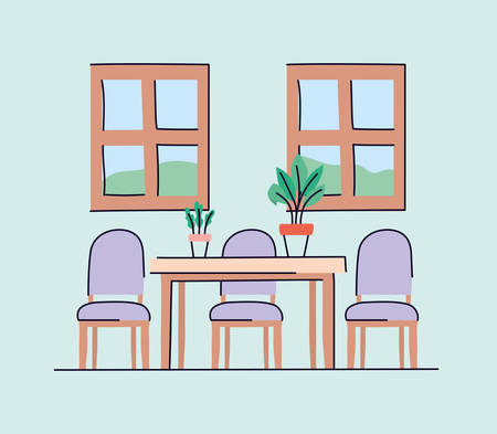 Dinning room with table and chairs design, Home house decoration interior living building apartment and residential theme Vector illustrationのイラスト素材