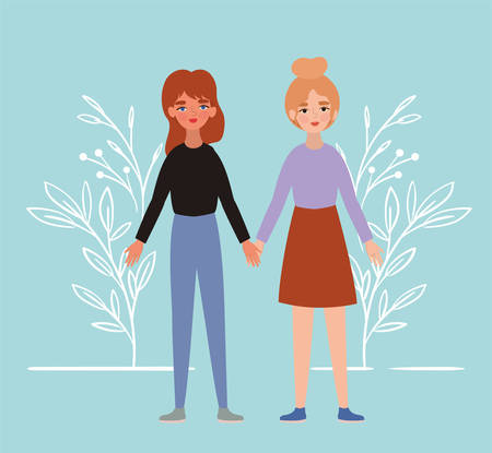 Women holding hands and leaves design of empowerment female power feminist people gender feminism young rights protest and strong theme Vector illustrationのイラスト素材