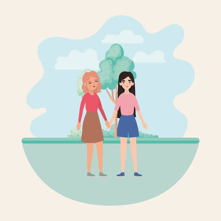 Women holding hands tree and clouds design of empowerment female power feminist people gender feminism young rights protest and strong theme Vector illustrationのイラスト素材