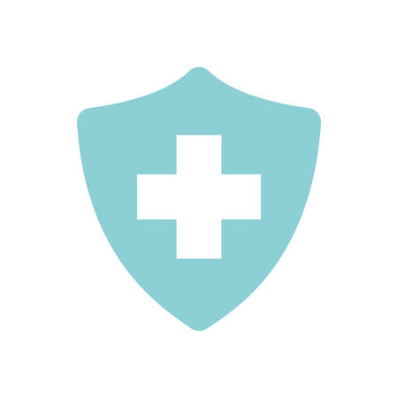 cross inside shield flat style icon design of Health medical care emergency aid exam clinic and patient theme Vector illustrationのイラスト素材
