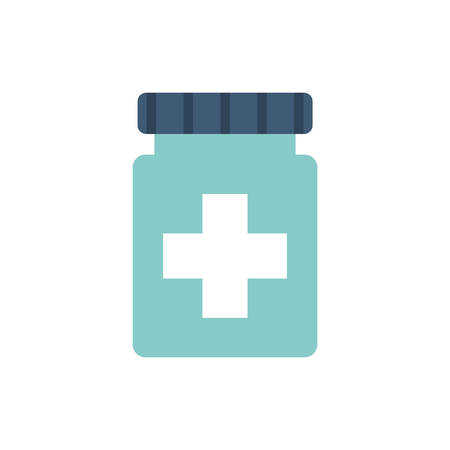 cross inside jar flat style icon design of Health medical care emergency aid exam clinic and patient theme Vector illustrationのイラスト素材