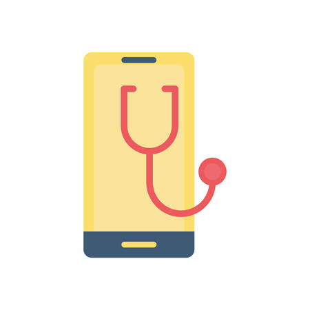 Smartphone and stethoscope flat style icon design of Health online medical care emergency aid exam clinic and patient theme Vector illustrationのイラスト素材
