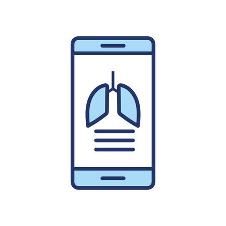 lungs inside smartphone line and fill style icon design of Health online medical care emergency aid exam clinic and patient theme Vector illustrationのイラスト素材