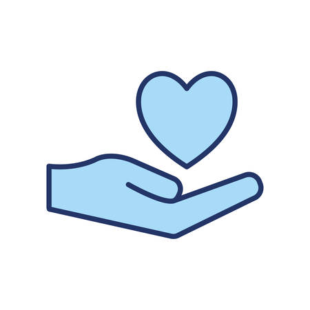 Heart over hand line and fill style icon design of Health medical care emergency aid exam clinic and patient theme Vector illustrationのイラスト素材