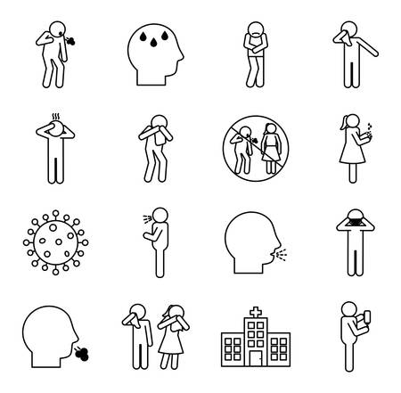 line style icon set design of Covid 19 2019 ncov cov virus coronavirus infection corona epidemic disease symptoms and medical theme Vector illustrationのイラスト素材