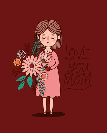 Mother cartoon with flowers and leaves design, happy mothers day love relationship decoration celebration greeting and invitation theme Vector illustrationのイラスト素材