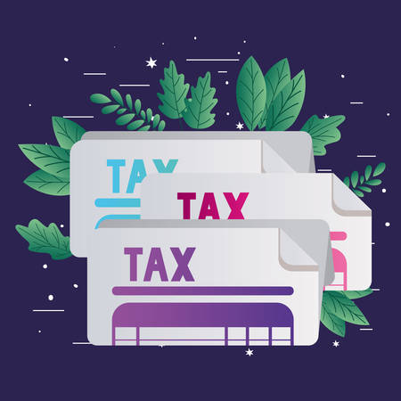 Tax documents and leaves of financial accoounting form revenue finance government income taxation refound and paying theme Vector illustrationのイラスト素材